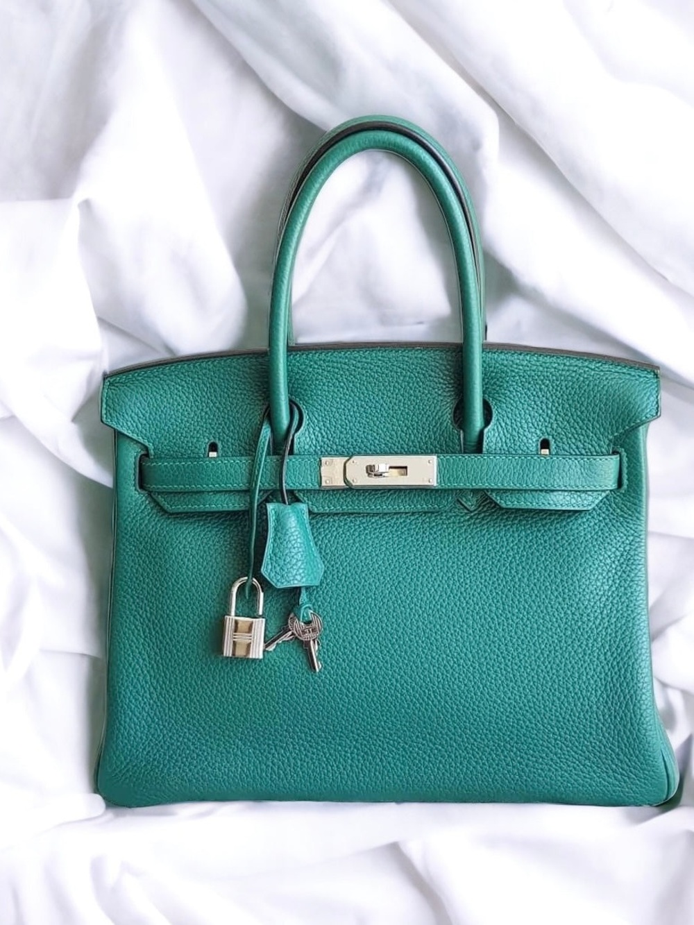 Hermès Malachite Green 30 Clemence Leather